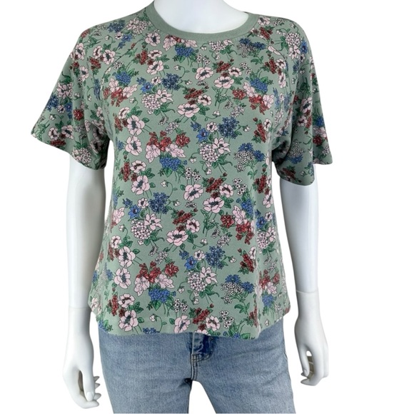 Eva Franco Tops - Eva Franco Green Floral Print Knit Top Size S A0035